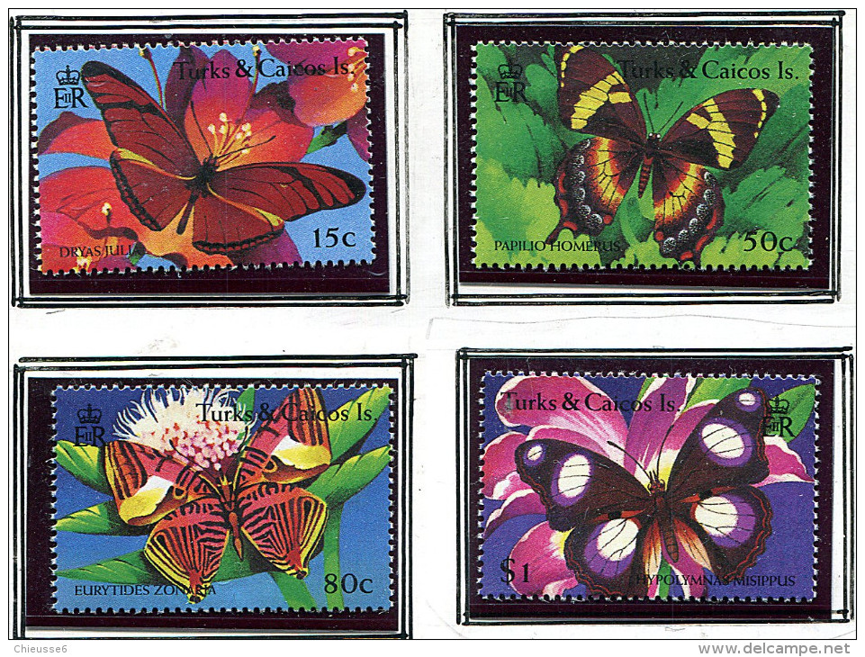 (cl 33 - P42) Turques Et Caiques ** N° 1082 à 1085 - Papillons Sur Fleurs - - Turks E Caicos