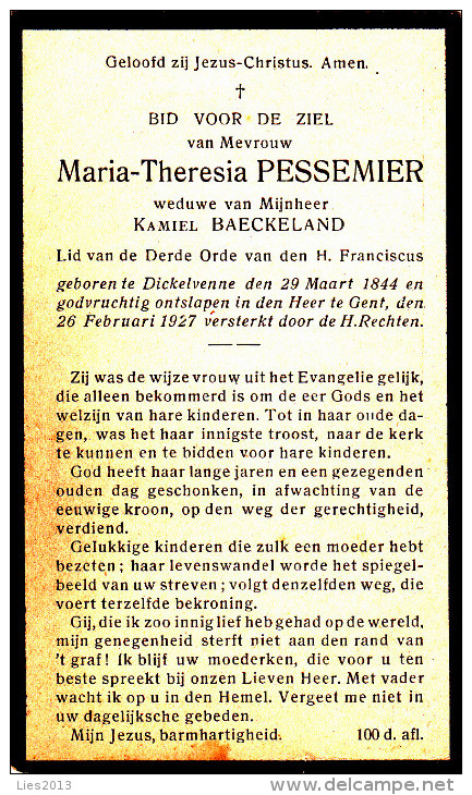 Gent,1927, Maria Pessemier,baeckeland; Dikkelvenne, Dickelvenne - Religione & Esoterismo