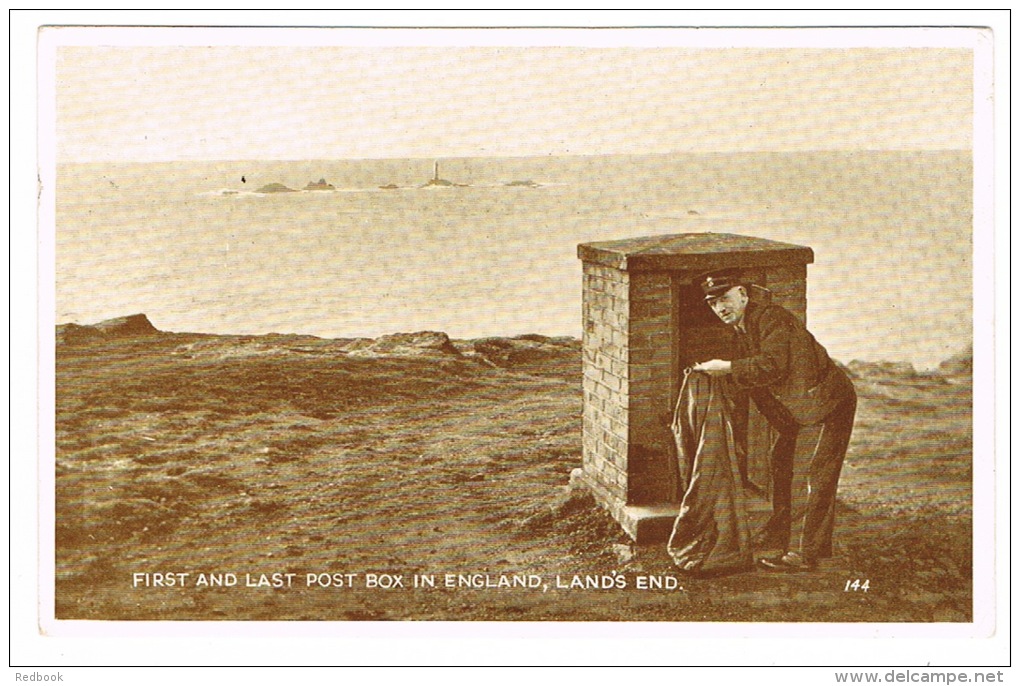 RB 1020 - 1953 Postcard - Postman Emptying Post Box - Land's End Cornwall - Blood Donor Health Slogan - Land's End