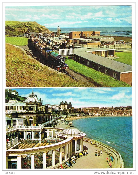 RB 1020 - 2 Postcards - The Spa South Bay - Scalby Mills Hotel &amp; Miniature Railway Scarborough Yorkshire - Scarborough