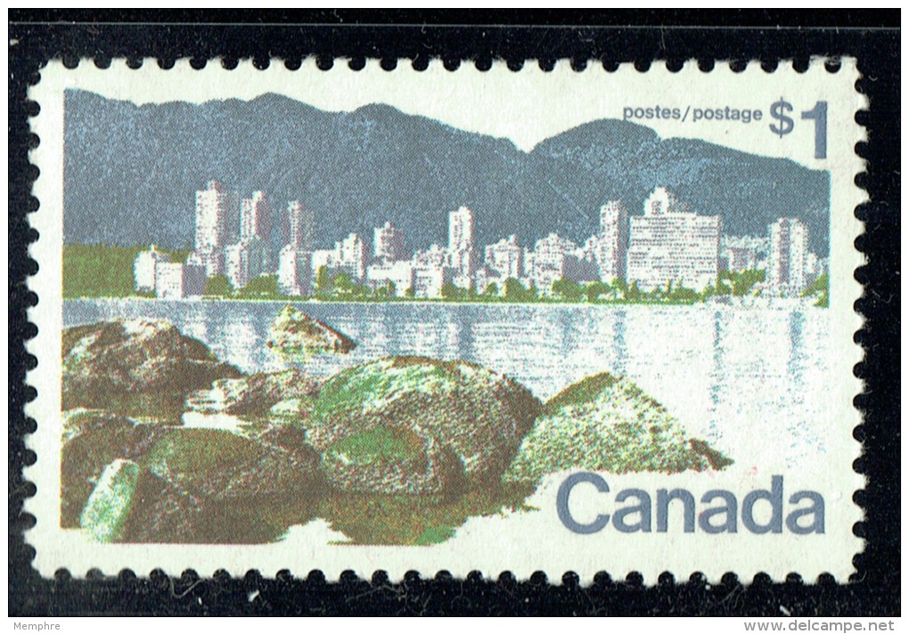 1972  Vancouver From The Harbour  $1.00 Definitive  Untagged  Perf 11  Sc 600  MNH - Neufs