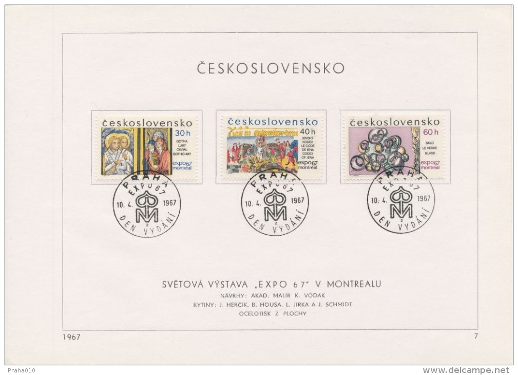 Czechoslovakia / First Day Sheet (1967/07) Praha (2): Expo 67 Montreal (gothic Art, Codex Of Jena, Glass, Fairytales...) - 1967 – Montréal (Canada)