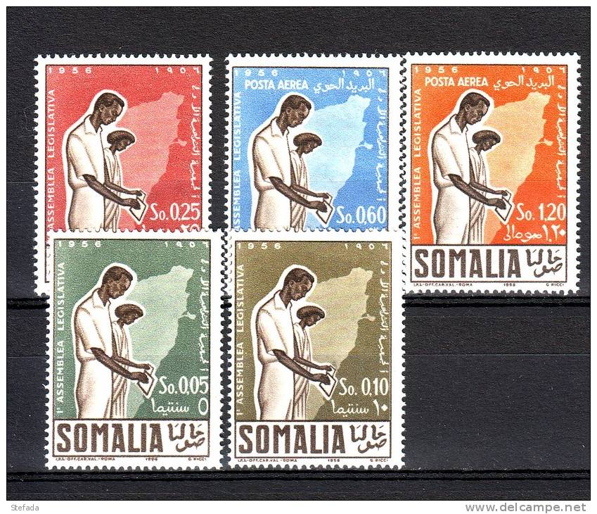SOMALIA AFIS SOMALILAND 1956  PRIMA ASS. LEGISLATIVA+ AEREA Compl. 5 VAL MNH ** - Somalia (AFIS)