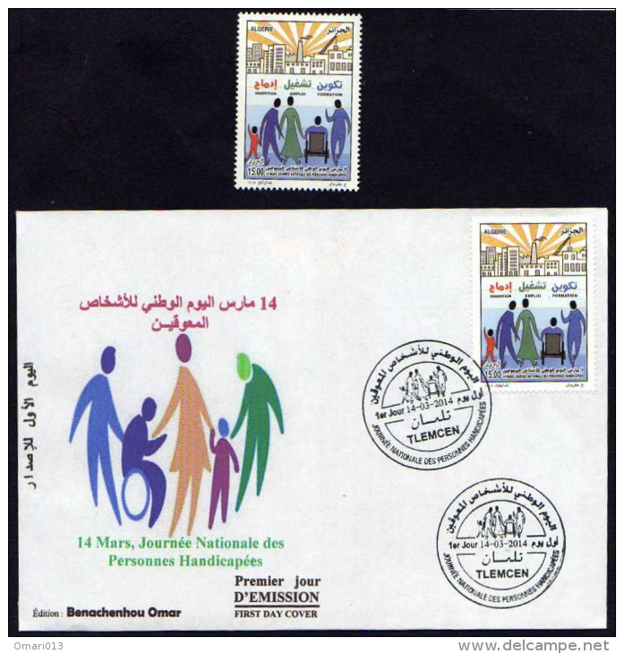 FDC Perso +Timbre Algérie 2014 + Notice - Journée Nationale Des Personnes Handicapées.(02 Mars 2014)N°y/t: 1680 - Algérie (1962-...)