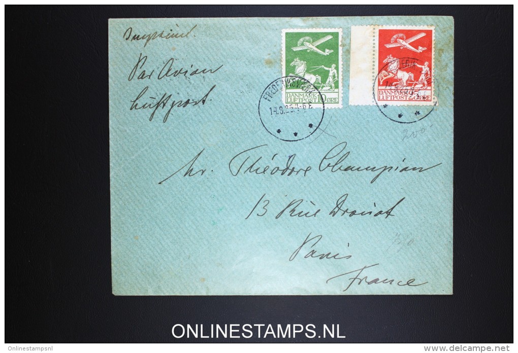 Danmark: 1925 Mi 143 + 145 Fa. 213 + 215 On Cover From Fredrikshaven To Paris - Luchtpostzegels