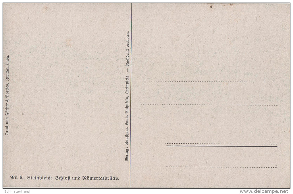 Litho Gemälde AK Steinpleis Schloss Römertalbrucke Eisenbahn Verlag Kaufhaus Rahnfeld Bei Werdau Zwickau Lichtentanne - Werdau