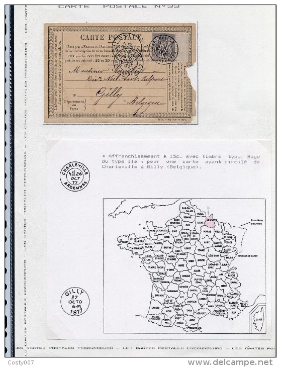 France 1877 Postal History Rare Old Postcard Postal Stationery Charleville Gilly Belgium DB.305 - Precursor Cards