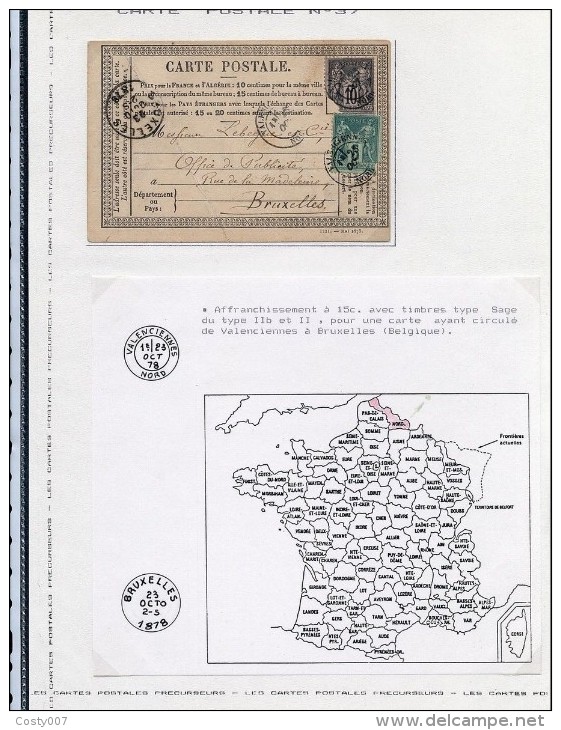 France 1878 Postal History Rare Old Postcard Postal Stationery Valenciennes Bruxelles DB.307 - Precursor Cards