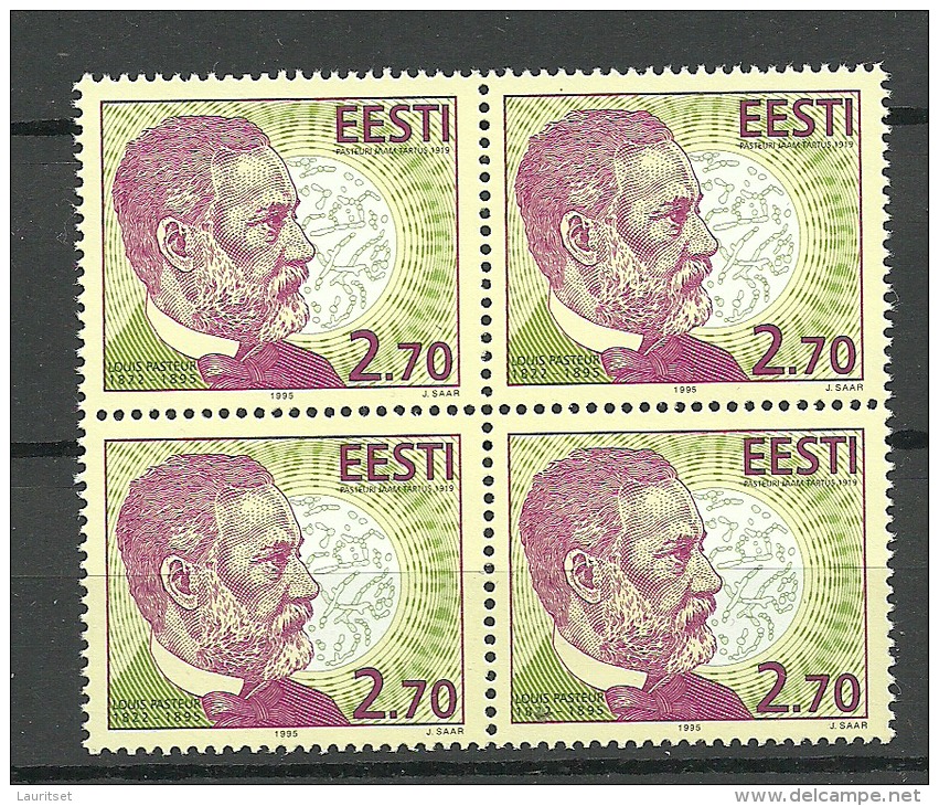 ESTLAND Estonia Estonie 1995 Louis Pasteur In 4-block MNH - Louis Pasteur