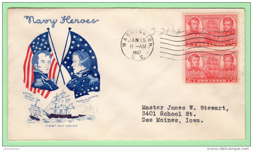 USA SC #791 PR FDC  1937 2c Navy (01-15-1937), CV $8.50 - 1851-1940