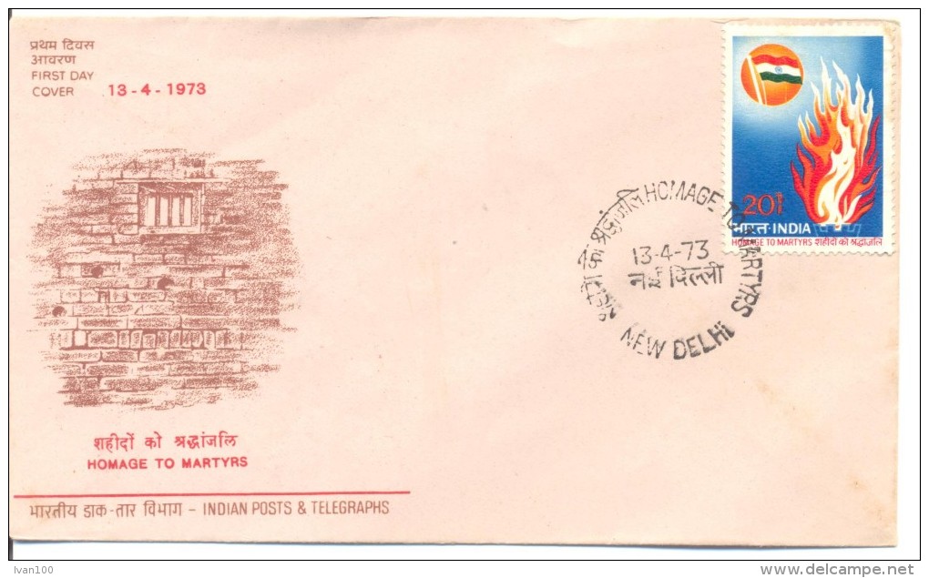 1973. India, Homage To Marters, FDC,   Mint/** - FDC