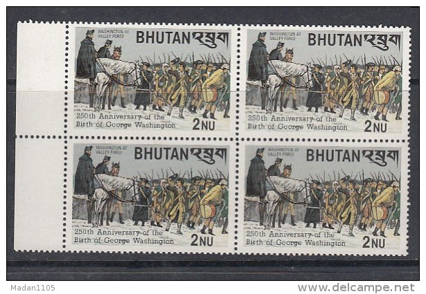 BHUTAN, 1982, George Washington,, Ex-President, !v,Block Of 4, Scott 353, MNH(**) - George Washington