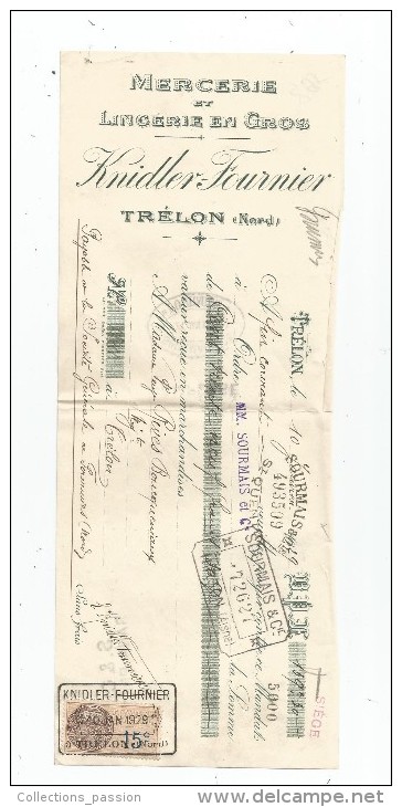 Mandat , Mercerie Et Lingerie En Gros , KNIDLER-FOURNIER , TRELON , Nord , 1929 , Timbré , 2 Scans - 1950 - ...