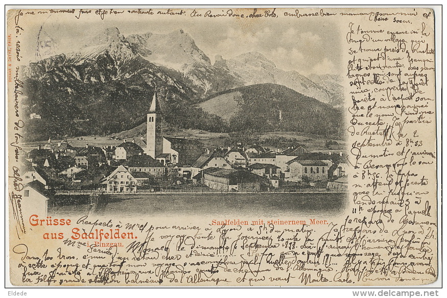 Grusse Aus Saalfelden I. Pinzgau  Edit Shaar Dathe Trier P. Used 1898 3 Stamps To Villa Ramel Betaille Lot - Saalfelden