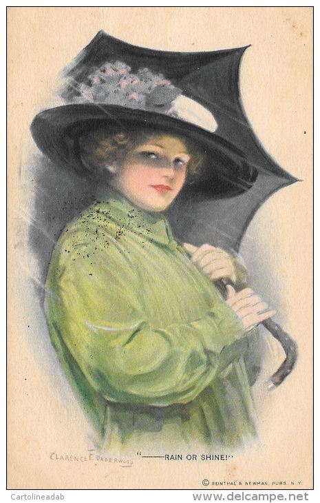 [DC5416] CARTOLINA - ILLUSTRATA - FIRMATA CLARENCE UNDERWOOD - RAIN OR SHINE - Viaggiata 1918 - Old Postcard - Underwood, Clarence F.