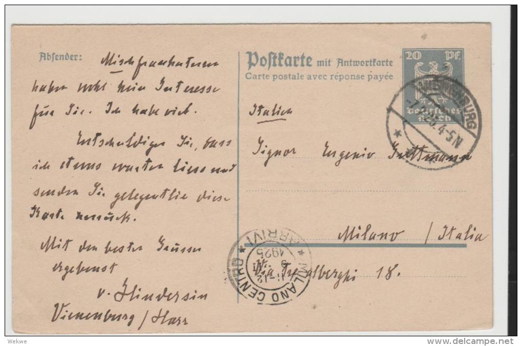 WGA349/ Doppelkarte, Vienenburg Nach Mailand (Mi.Nr. 159) - Briefe U. Dokumente