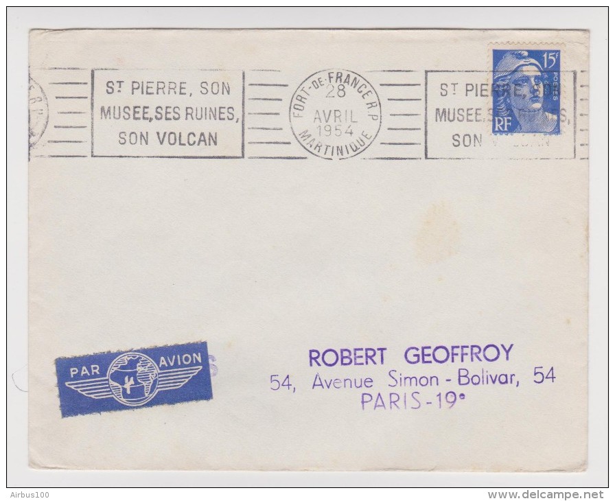 MARTINIQUE ENVELOPPE PAR AVION 28 AVRIL 1955 FORT DE FRANCE SOCIÉTÉ PHILATÉLIQUE DE PICARDIE VERS PARIS FRANCE - 2 Scans - Antille