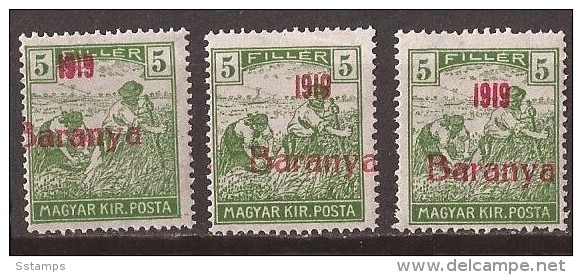 1919  4-7   BARANYA  UNGARN SERBIA JUGOSLAVIJA OVERPRINT  INTERESSANT  - TYP II NEVER HINGED - Baranya