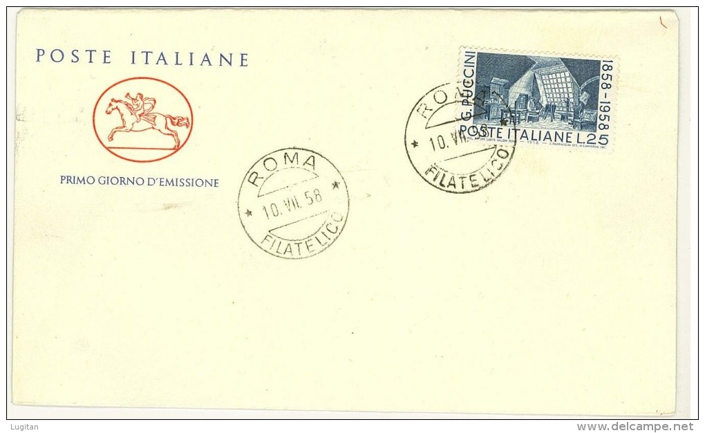 FILATELIA - ANNO 1958 - FDC FIRST DAY COVER - CAVALLINO - GIACOMO PUCCINI - FDC