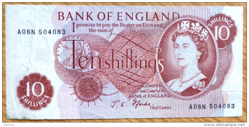 Used Ten Shillings GB Banknote-Fforde No BK-992 - 10 Schillings