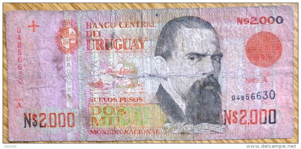 1989 Used 2000 N$ Uruguay Banknote No BK-999 - Uruguay