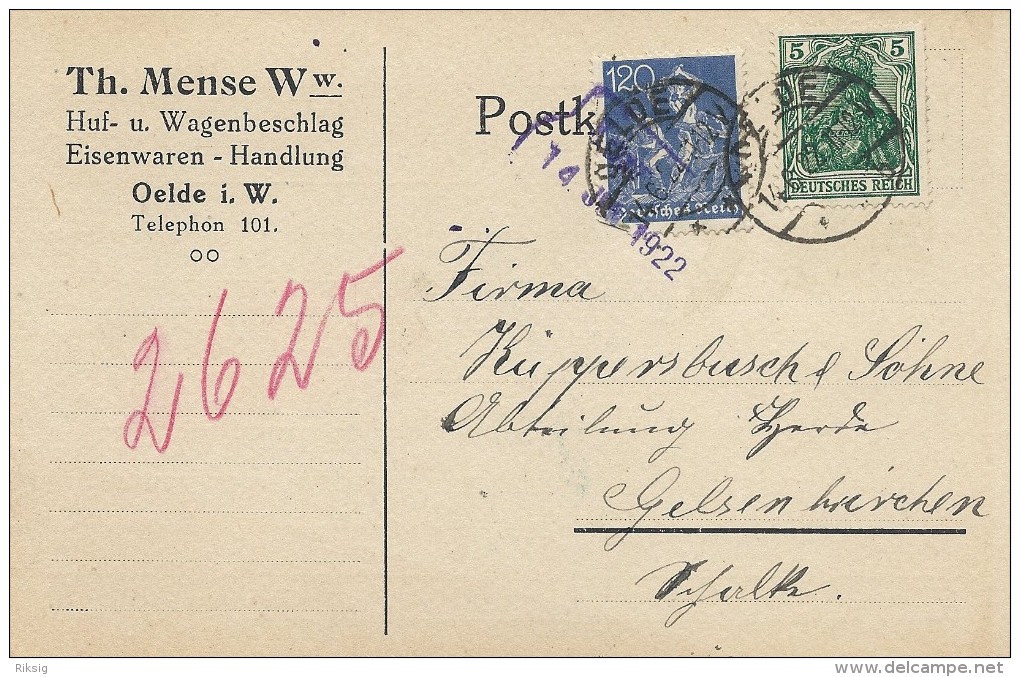 Postkarte   Used 1922.   S-1928 - Other & Unclassified