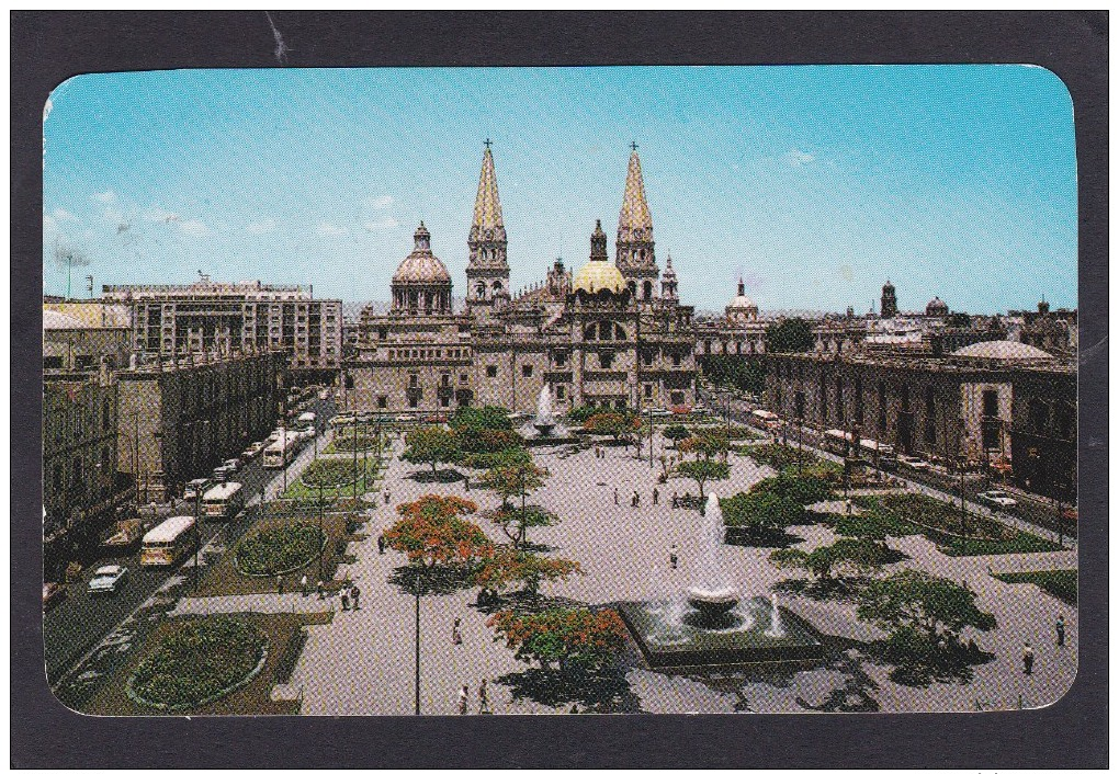 Liberation Plaza And The Cathedral Guadalajara, Jal,  Mexico, Posted With Stamps, N18. - Mexico