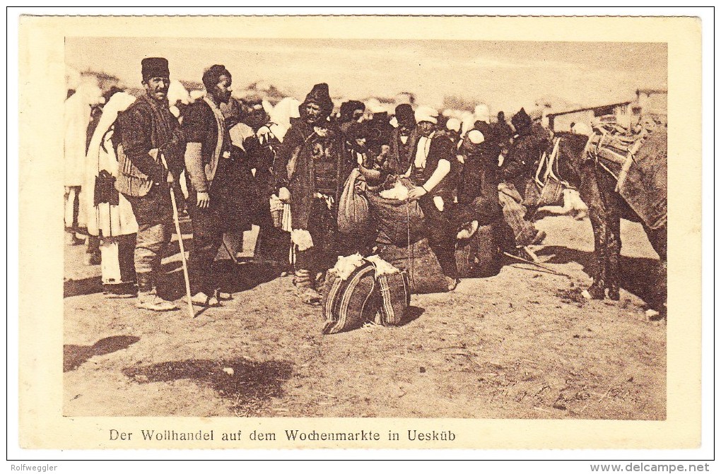 Mazedonien Wollhandel Auf Dem Wochenmarkte In Uesküb Feldpost 3.12.1917 - Macédoine Du Nord