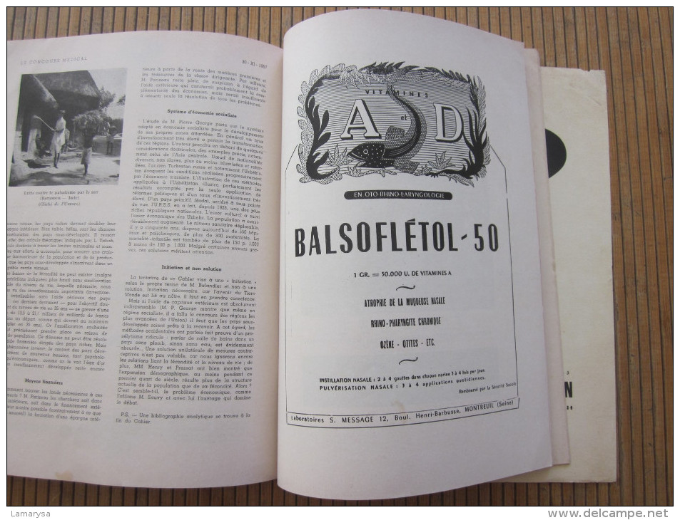 30 NOV 1957 ORGANE HEBDOMADAIRE PRATICIENS DOCTOR MEDECIN DOCTEUR " LE CONCOURS MEDICAL" N°48 ->79é ANNEE PUB PHARMACIE