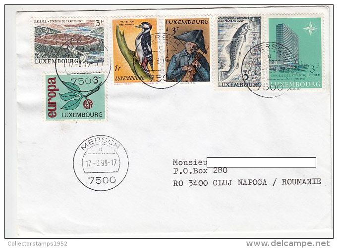 13771- WATER PLANT, WOODPECKER, VIOLONIST, FISH, NATO, EUROPA CEPT, STAMPS ON COVER, 1999, LUXEMBOURG - Brieven En Documenten