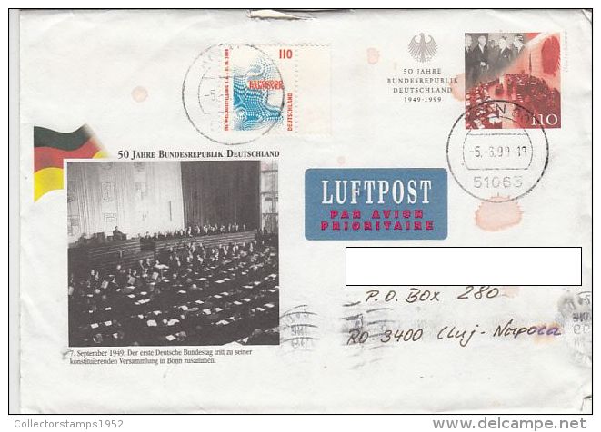 13809- HANNOVER EXHIBITION, STAMP ON FEDERAL REPUBLIC ANNIVERSARY COVER STATIONERY, 1999, GERMANY - Covers - Used