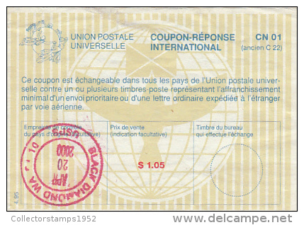 13911- INTERNATIONAL REPLY CUPON, BLACK DIAMOND WASHINGTON, UPU, 2000, USA - Altri & Non Classificati