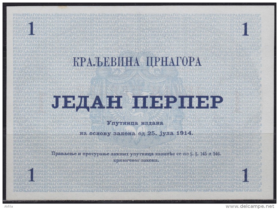 Kingdom Of Montenegro 25.7.1914. 1 Perper Banknote, UNC - Otros – Europa