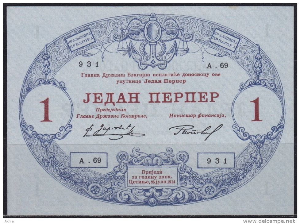 Kingdom Of Montenegro 25.7.1914. 1 Perper Banknote, UNC - Otros – Europa