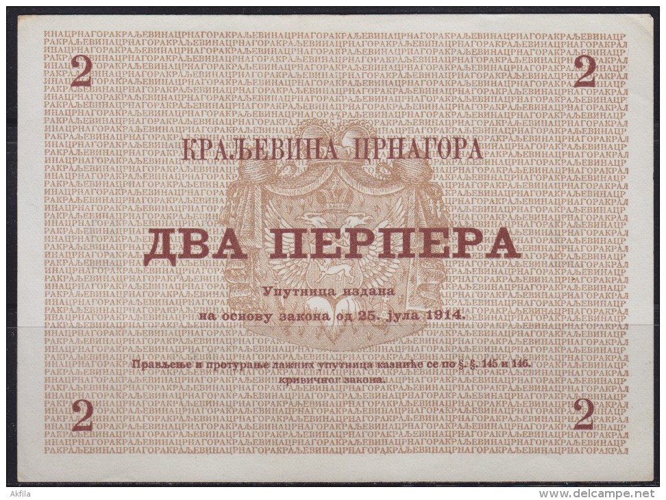 Kingdom Of Montenegro 25.7.1914. 2 Perper Banknote, AU - Autres - Europe