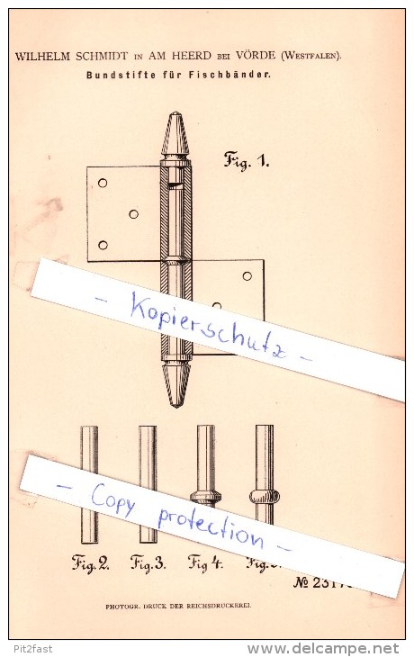 Original Patent - W. Schmidt In Am Heerd Bei Vörde , Westfalen , 1882 , Schlosserei !!! - Voerde
