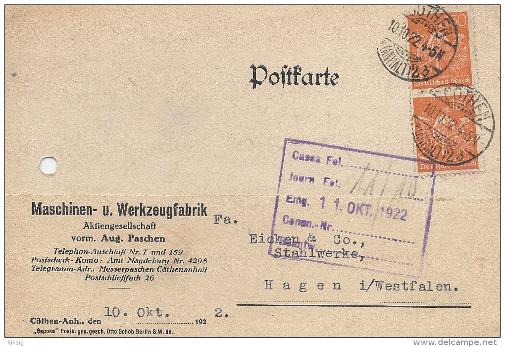 Postkarte   Used 10. 10.  1922.   H-148 - Other & Unclassified