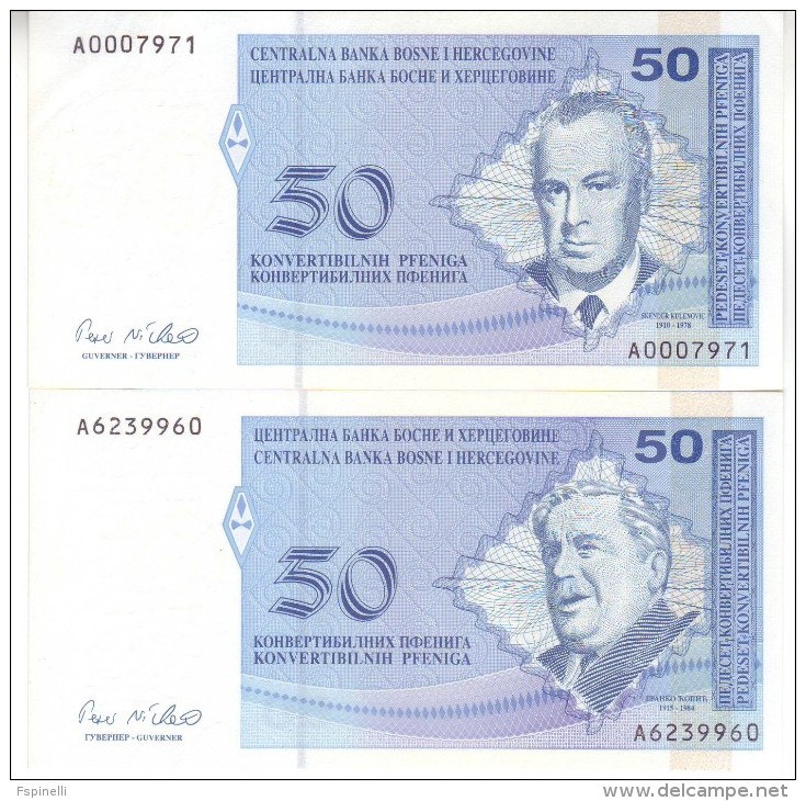 BOSNIA - HERZEGOVINA  SET 2 BANKNOTES   50 Cinvertible Pfeniga   P57 P58  ( 1998 ) - Bosnia Y Herzegovina