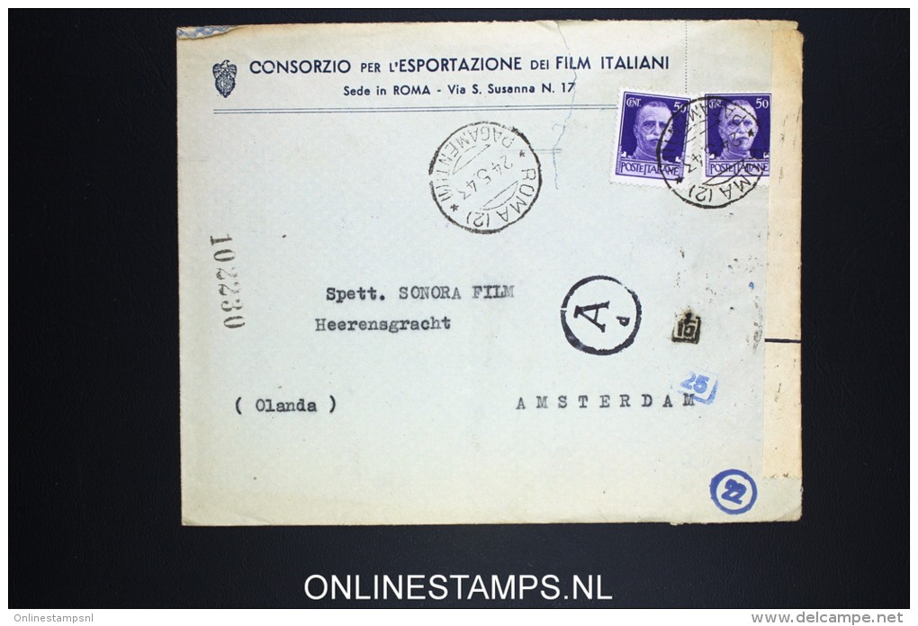 Italy: Cover 1943 Film Italiana To Amsterdam, Double Censored - Storia Postale