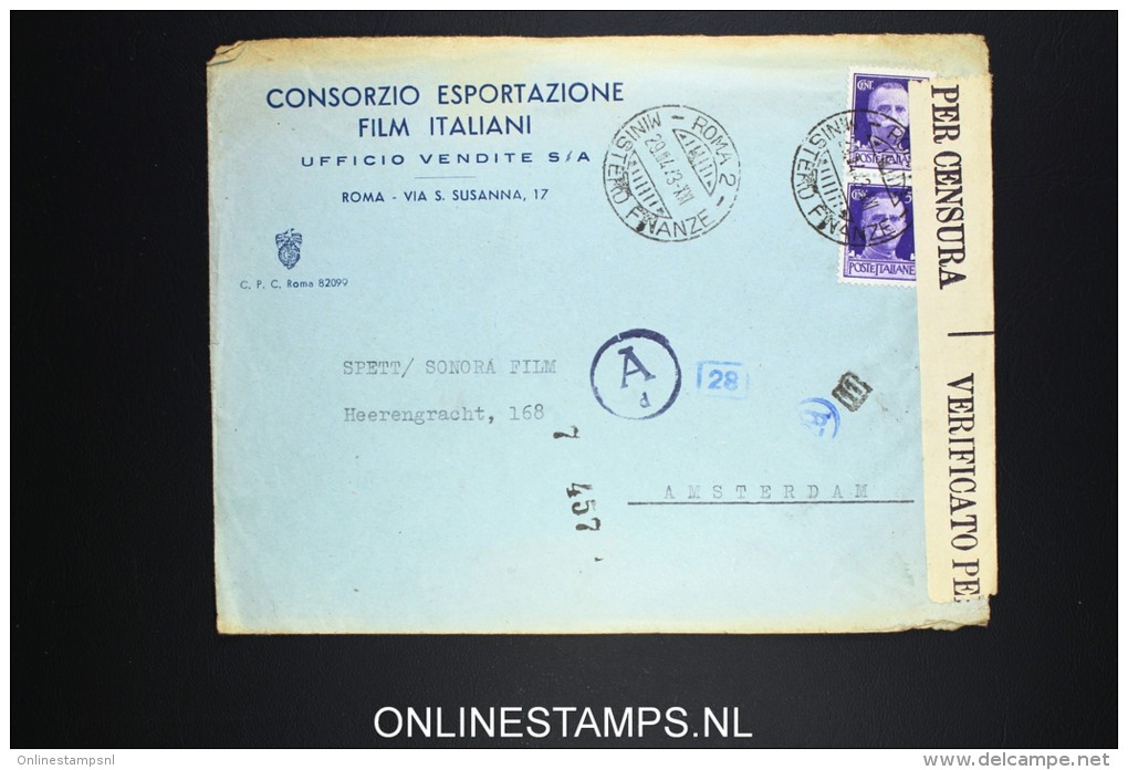 Italy: Cover 1943 Film Italiana To Amsterdam, Double Censored - Marcophilie