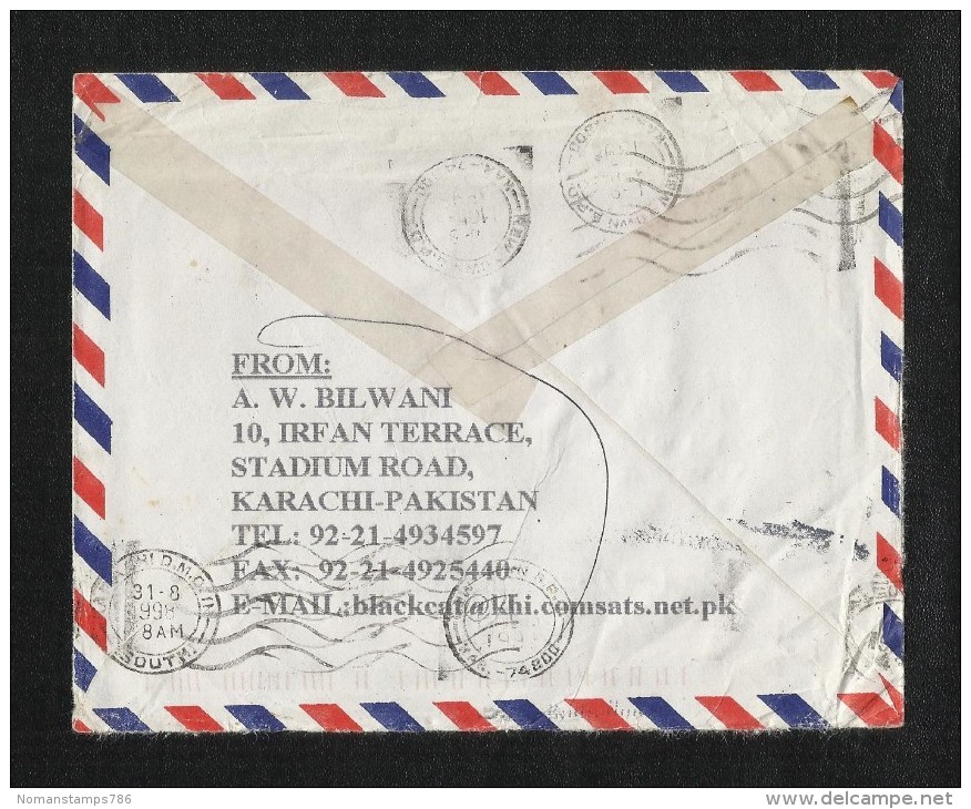 Pakistan To USA Returned To Sender Meter Franking Air Mail Postal Used Cover Reason For Non Delivery Postmark U S A - Pakistan