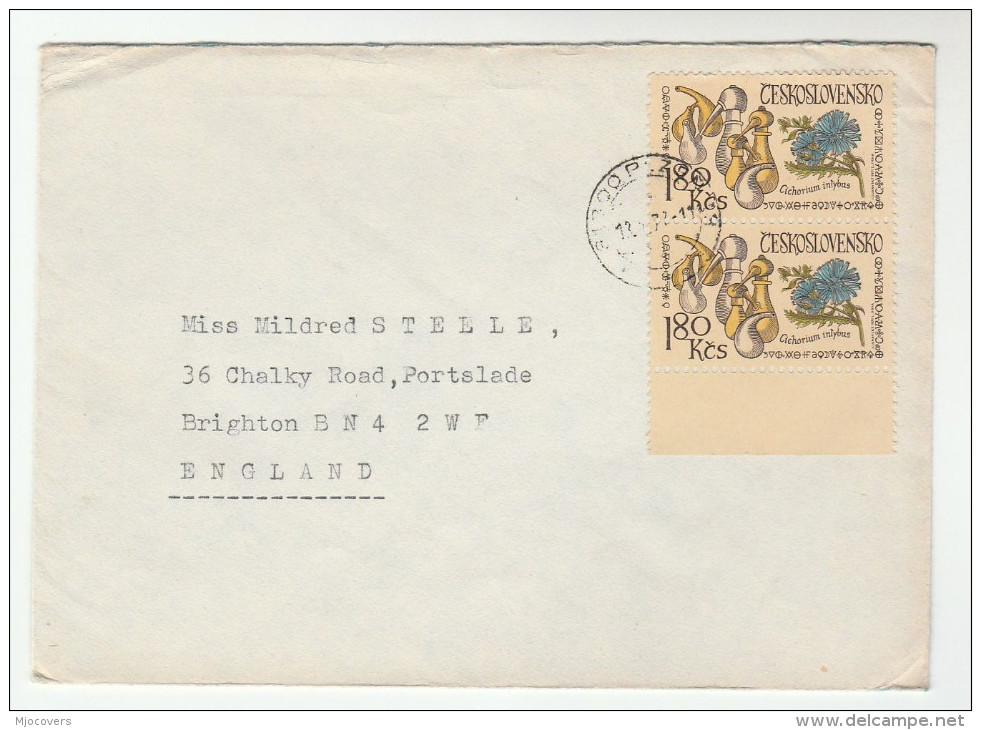 1973 CZECHOSLOVAKIA COVER 2x 180k Stamps CHICORY FLOWER PHARMACY EQUIPMENT Medicine Pharmaceuticals Health - Pharmacy