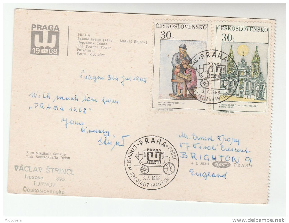 1968 Czechoslovakia PRAG PHILATELIC SYMPOSIUM CARD With Special Pmk Illus MAIL COACH  Cover Art Stamps - Covers & Documents