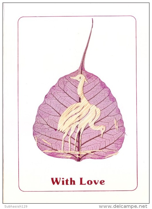 GREETINGS CARD - HAND CRAFTED WITH PADDY STRAW ON REAL PIPAL LEAF - Personen