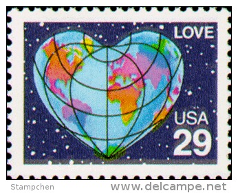 1991 USA Love Stamp #2535 Or 2535a Earth Heart Star Space Map - USA