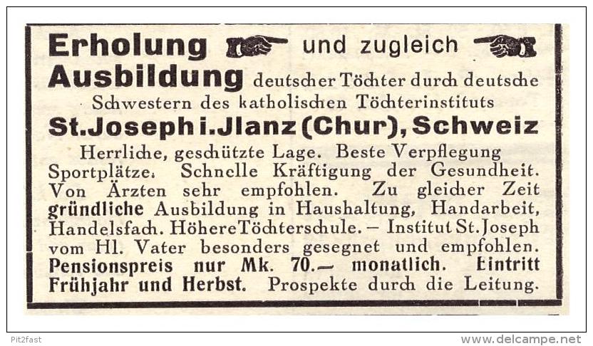 Original Werbung - 1929 - St. Joseph I. Ilanz / Chur , Graubünden !!! - Chur