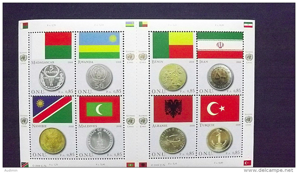 UNO-Genf 592/9 **/mnh Flaggen Und Münzen Der Mitgliedstaaten 2008 - Blocs-feuillets