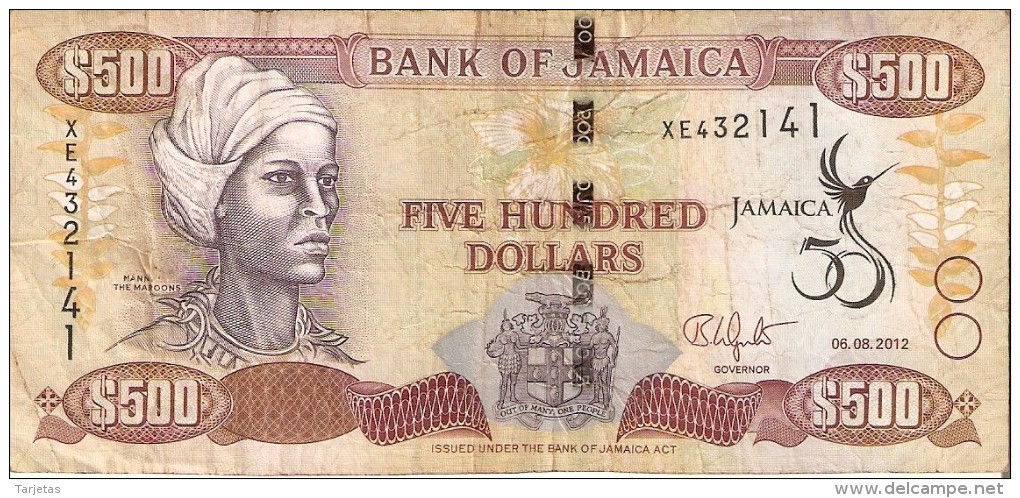 BILLETE DE JAMAICA DE 500 DOLLARS DEL AÑO 2012  (BANKNOTE)  CONMEMORATIVO - Jamaica