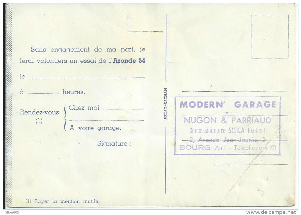 ARONDE...SIMCA... EN 1954 " MODERN GARAGE"  BOURG EN BRESSE (AIN)    C1562 - Voitures De Tourisme
