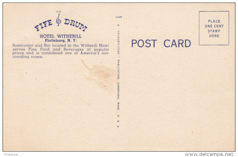 Plattsburg New York - Original 1940-1950 - Diners Fife Drum Restaurant Hotel - Unused - VG Condition - 2 Scans - Autres & Non Classés